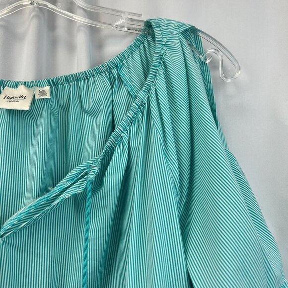 Rafaella Weekend 3/4 Sleeve Cold Shoulder Striped Blouse Womens Large Tassels - Picture 3 of 8